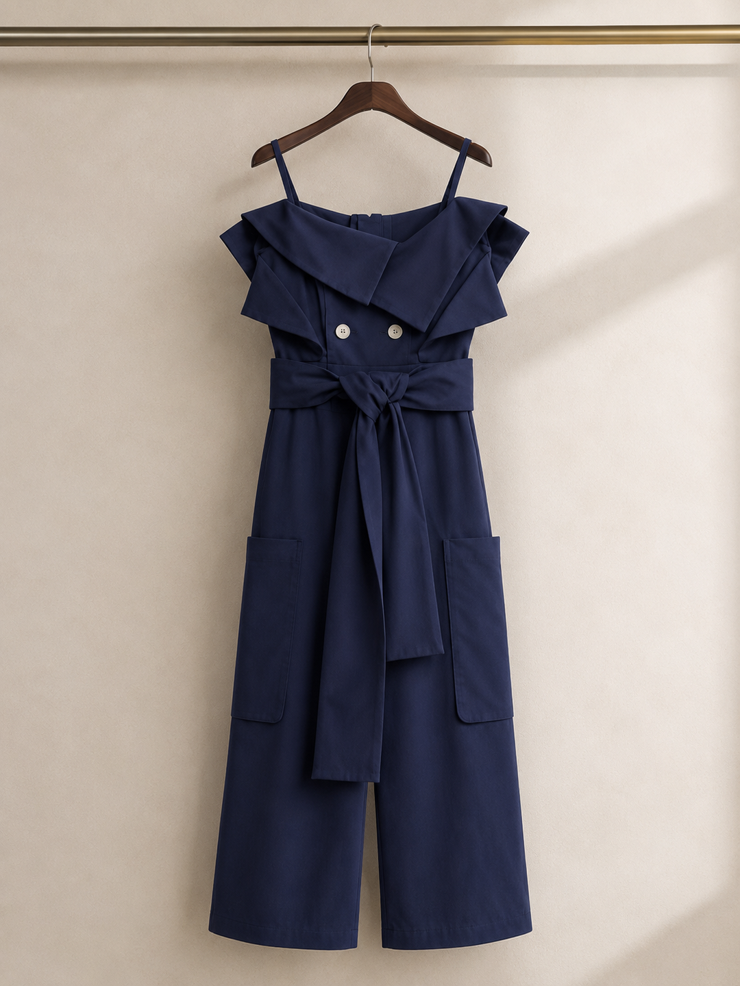 Ολόσωμη Φόρμα Navy με Oversized Γιακά &amp; Cargo Τσέπες