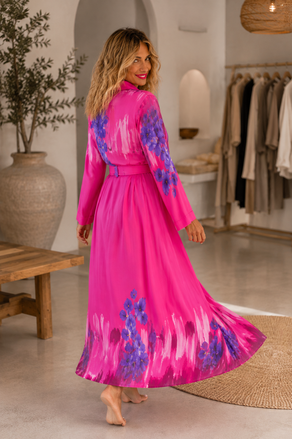 Φόρεμα Maxi Σεμιζιέ Fuchsia Floral