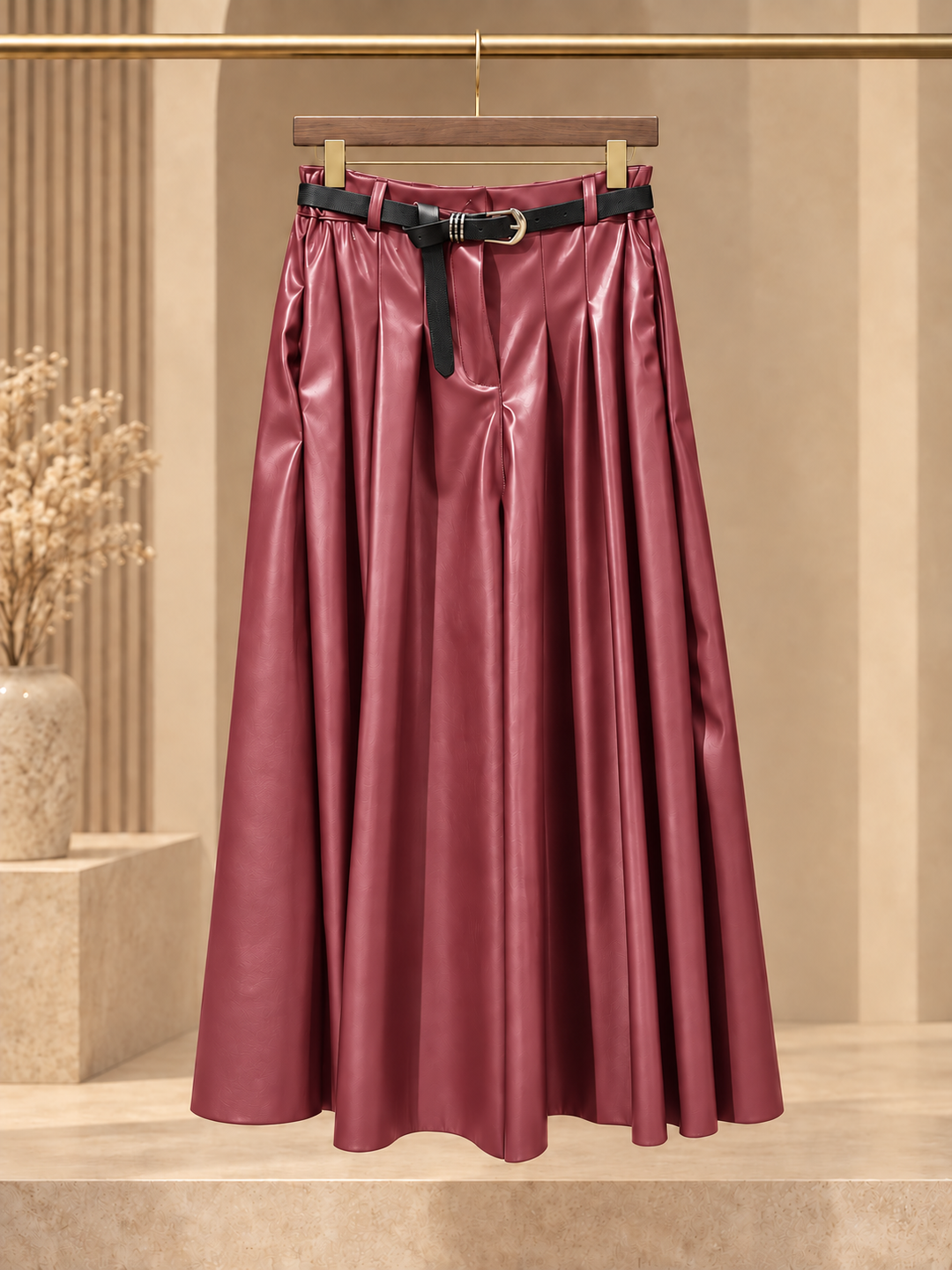 Ζιπ Κιλότ Eco Leather με Ζώνη