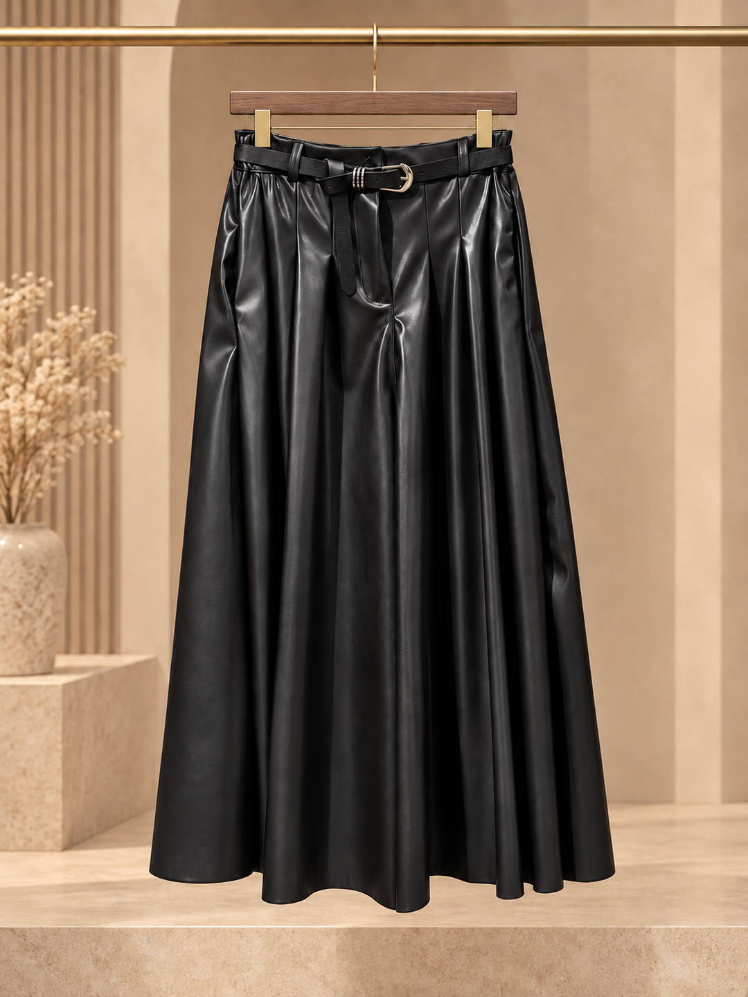 Ζιπ Κιλότ Eco Leather με Ζώνη