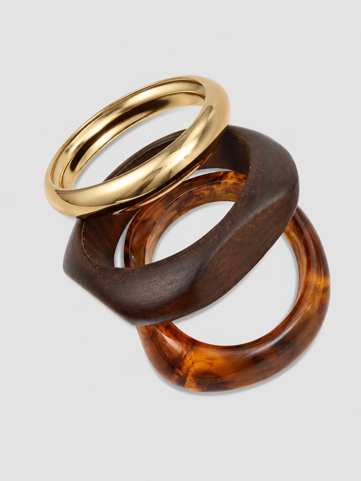 Σετ Βραχιόλια Trio Wood &amp; Gold