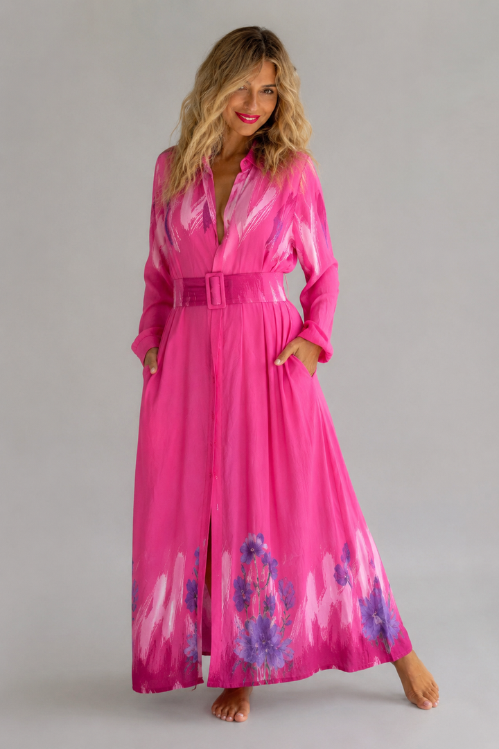Φόρεμα Maxi Σεμιζιέ Fuchsia Floral