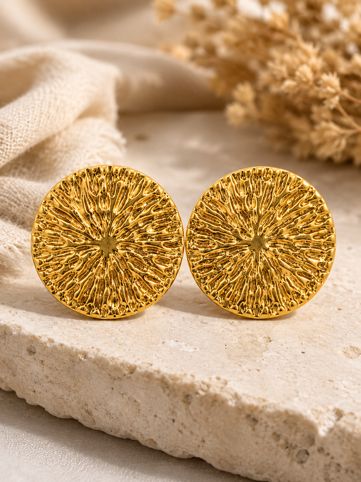 Σκουλαρίκια Δίσκος Hammered Gold