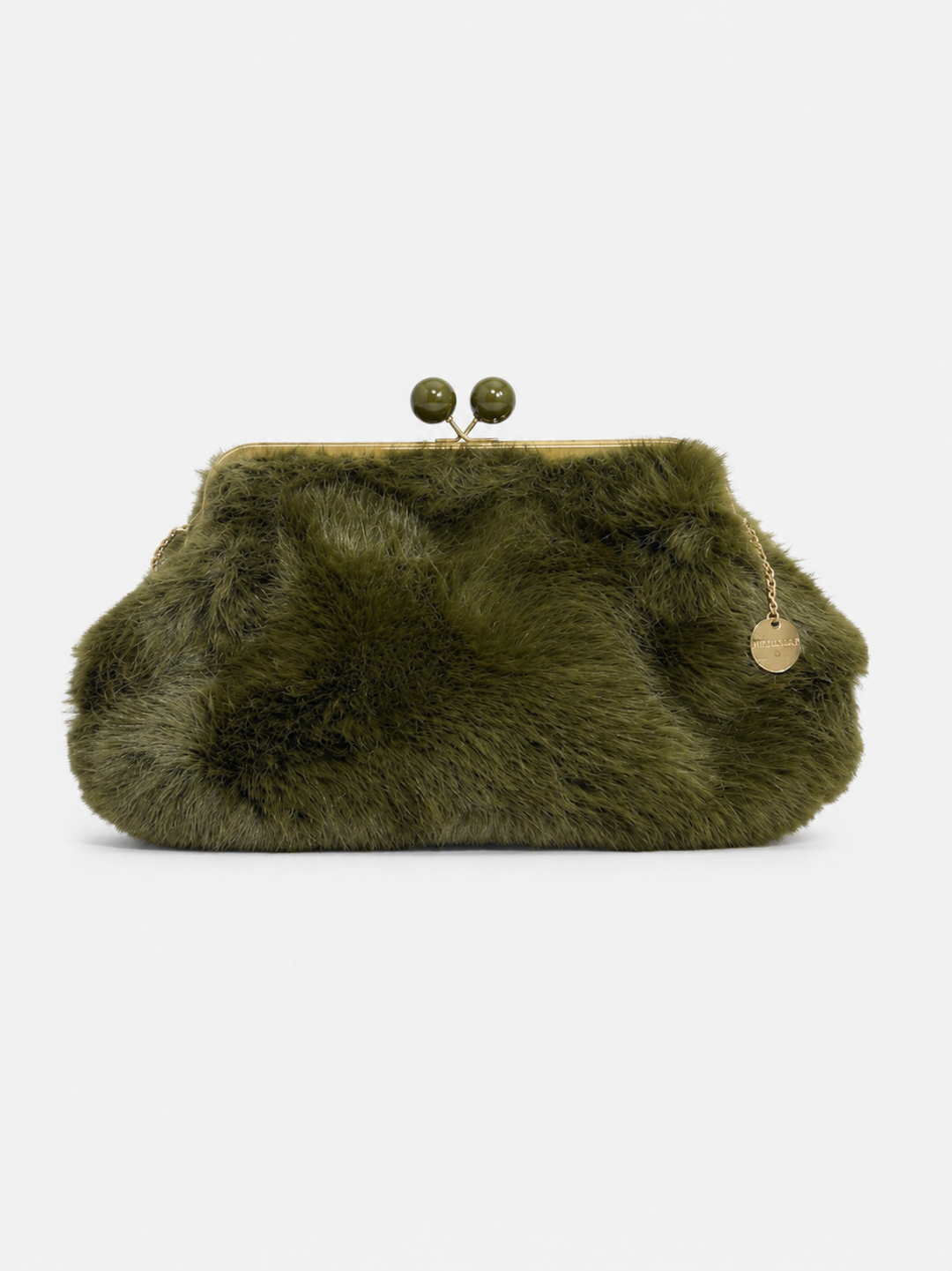 Γούνινη τσάντα clutch σε λαδί, μαύρο, εκρού και μπεζ με μεταλλικό κλείσιμο