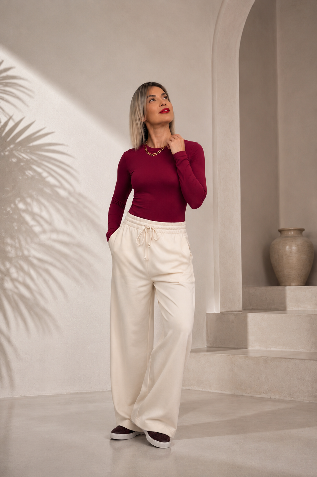 Cloud Cream Wide Leg Φόρμα Παντελόνι