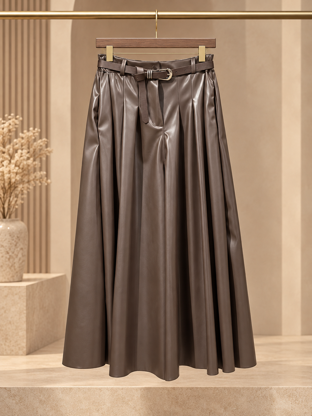 Ζιπ Κιλότ Eco Leather με Ζώνη